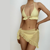 3-teiliger Neckholder-Badeanzug zum Selbstbinden aus massivem Netzstoff